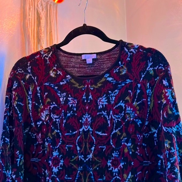 ⭐️J.Jill Sweater Tunic, Jacquard Burgundy & Black, Sz.M, Easy Classy Elegance! 🤩 - Picture 6 of 13